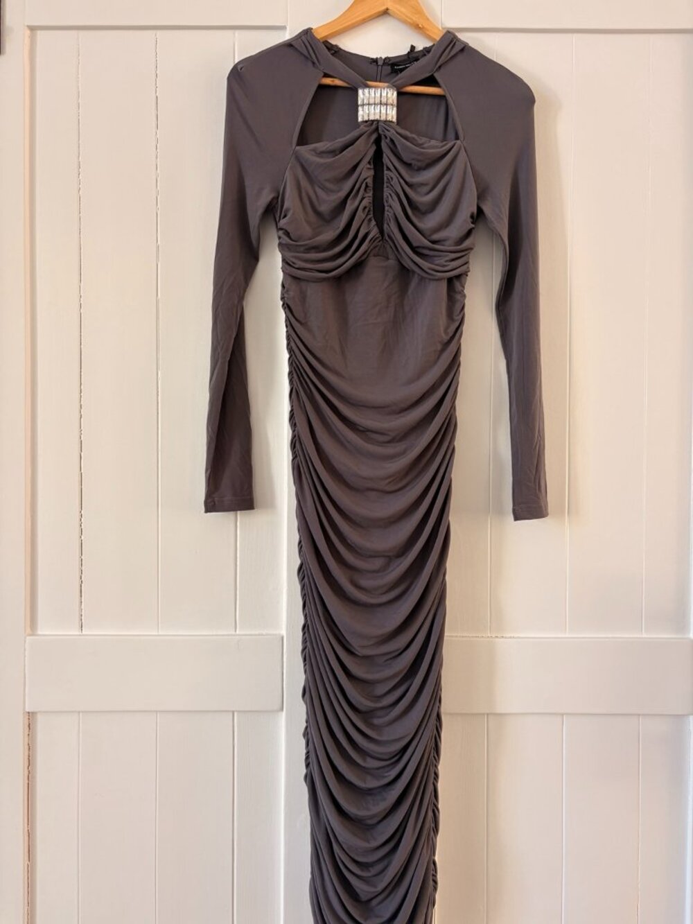 Karen Millen Crystal Embellished Ruched Maxi Dress Size S